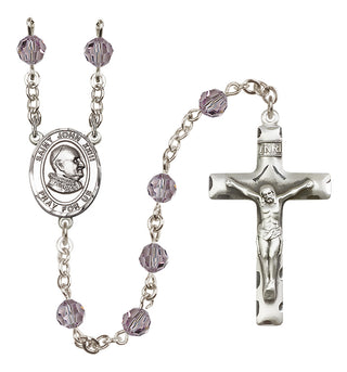 Sterling Silver 6mm Austrian Crystal Saint John Xxiii Rosary in Light Amethyst