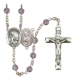 Sterling Silver 6mm Saint Christopher / Football Rosary