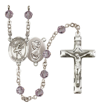 Sterling Silver 6mm Austrian Crystal Saint Christopher/Dance Rosary in Light Amethyst