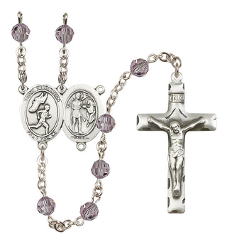 Sterling Silver 6mm Austrian Crystal Saint Sebastian /Track&Field-Men Rosary in Light Amethyst