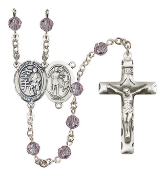 Sterling Silver 6mm Austrian Crystal Saint Sebastian/Karate Rosary in Light Amethyst