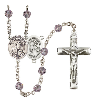 Sterling Silver 6mm Austrian Crystal Saint Sebastian/Soccer-Women Rosary in Light Amethyst