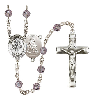 Sterling Silver 6mm Austrian Crystal Guardian Angel/Baseball Rosary in Light Amethyst