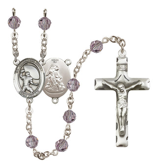 Sterling Silver 6mm Austrian Crystal Guardian Angel/Football Rosary in Light Amethyst