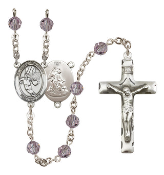 Sterling Silver 6mm Austrian Crystal Guardian Angel/Basketball Rosary in Light Amethyst