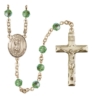 14 Karat Gold-Filled 6mm Austrian Crystal San Cristobal Rosary in Peridot