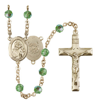 14 Karat Gold-Filled 6mm Austrian Crystal Saint Joan of Arc /Coast Guard Rosary in Peridot