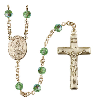 14 Karat Gold-Filled 6mm Austrian Crystal Saint John the Apostle Rosary in Peridot