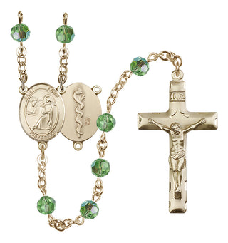14 Karat Gold-Filled 6mm Austrian Crystal Saint Luke the Apostle / Doctor Rosary in Peridot