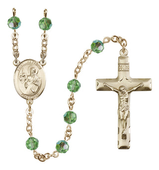 14 Karat Gold-Filled 6mm Austrian Crystal Saint Matthew the Apostle Rosary in Peridot