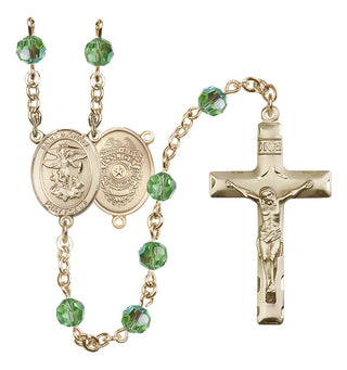 14 Karat Gold-Filled 6mm Austrian Crystal Saint Michael the Archangel/Policeman Rosary in Peridot