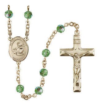 14 Karat Gold-Filled 6mm Austrian Crystal Saint Thomas Aquinas Rosary in Peridot