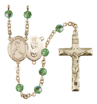 14 Karat Gold-Filled 6mm Austrian Crystal Saint Christopher/Softball Rosary in Peridot