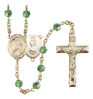 14 Karat Gold-Filled 6mm Austrian Crystal Saint Christopher/Football Rosary in Peridot