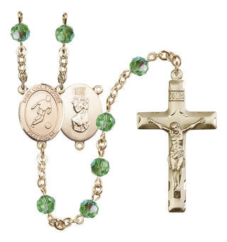 14 Karat Gold-Filled 6mm Austrian Crystal Saint Christopher/Soccer Rosary in Peridot