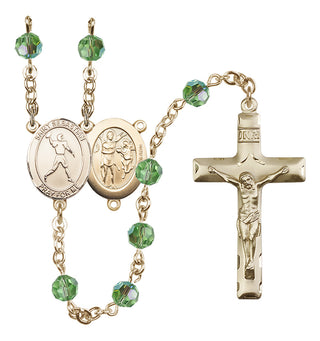 14 Karat Gold-Filled 6mm Austrian Crystal Saint Sebastian/Football Rosary in Peridot