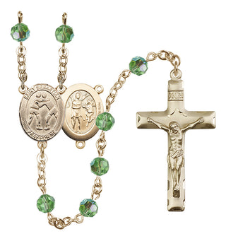 14 Karat Gold-Filled 6mm Austrian Crystal Saint Sebastian/Wrestling Rosary in Peridot