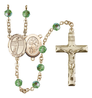 14 Karat Gold-Filled 6mm Austrian Crystal Saint Sebastian / Volleyball Rosary in Peridot