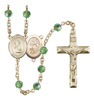 14 Karat Gold-Filled 6mm Austrian Crystal Saint Sebastian / Rugby Rosary in Peridot