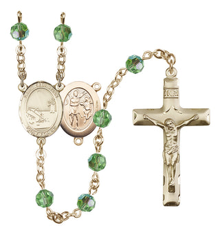 14 Karat Gold-Filled 6mm Austrian Crystal Saint Sebastian / Fishing Rosary in Peridot