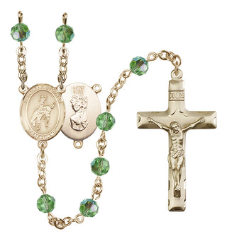 14 Karat Gold-Filled 6mm Austrian Crystal Saint Christopher / Rodeo Rosary in Peridot