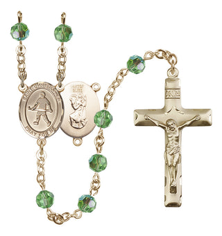 14 Karat Gold-Filled 6mm Austrian Crystal Saint Christopher / Field Hockey Rosary in Peridot