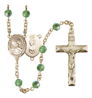 14 Karat Gold-Filled 6mm Austrian Crystal Saint Christopher/Water Polo Women Rosary in Peridot