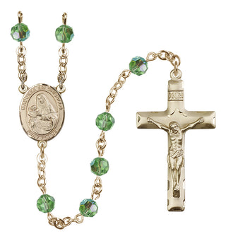 14 Karat Gold-Filled 6mm Austrian Crystal Madonna del Ghisallo Rosary in Peridot