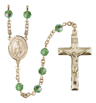 14 Karat Gold-Filled 6mm Austrian Crystal Virgen del Fatima Rosary in Peridot
