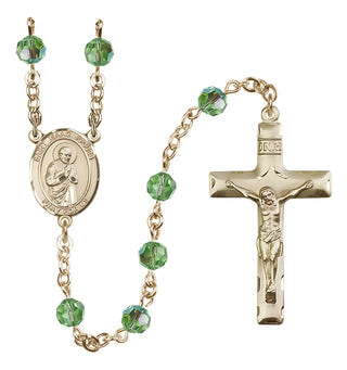 14 Karat Gold-Filled 6mm Austrian Crystal Saint Isaac Jogues Rosary in Peridot