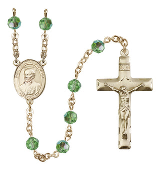 14 Karat Gold-Filled 6mm Austrian Crystal Saint Ignatius of Loyola Rosary in Peridot