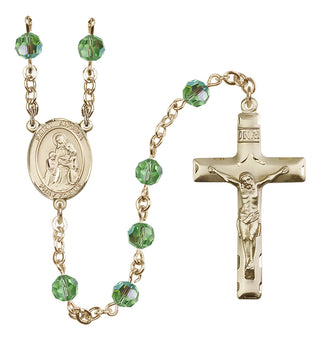 14 Karat Gold-Filled 6mm Austrian Crystal Saint Angela Merici Rosary in Peridot