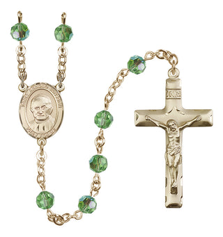 14 Karat Gold-Filled 6mm Austrian Crystal Saint Arnold Janssen Rosary in Peridot