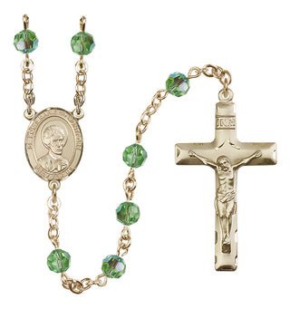 14 Karat Gold-Filled 6mm Austrian Crystal Saint Louis Marie de Montfort Rosary in Peridot