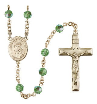 14 Karat Gold-Filled 6mm Austrian Crystal Saint Thomas A Becket Rosary in Peridot