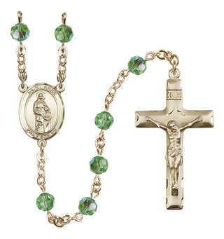 14 Karat Gold-Filled 6mm Austrian Crystal Saint Anne Rosary in Peridot