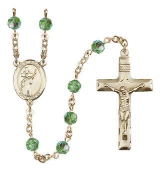 14 Karat Gold-Filled 6mm Austrian Crystal Saint Aidan of Lindesfarne Rosary in Peridot