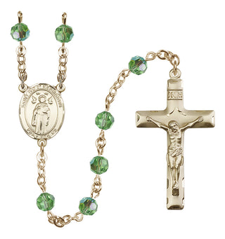 14 Karat Gold-Filled 6mm Austrian Crystal Saint Ivo of Kelmartin Rosary in Peridot