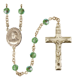 14 Karat Gold-Filled 6mm Austrian Crystal Blessed Miguel Pro Rosary in Peridot