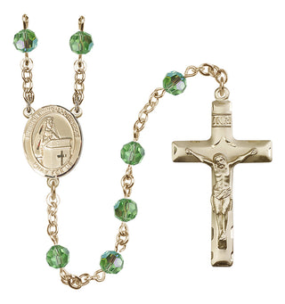 14 Karat Gold-Filled 6mm Austrian Crystal Blessed Emilee Doultremont Rosary in Peridot