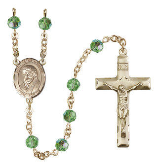 14 Karat Gold-Filled 6mm Austrian Crystal Saint Peter Canisius Rosary in Peridot
