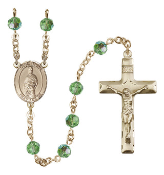 14 Karat Gold-Filled 6mm Austrian Crystal Saint Eligius Rosary in Peridot