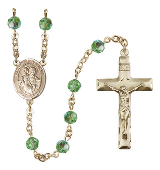 14 Karat Gold-Filled 6mm Austrian Crystal Saints Peter & Paul Rosary in Peridot