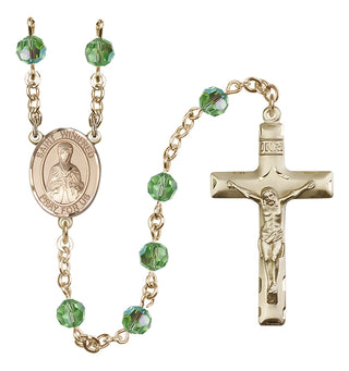14 Karat Gold-Filled 6mm Austrian Crystal Saint Winifred of Wales Rosary in Peridot