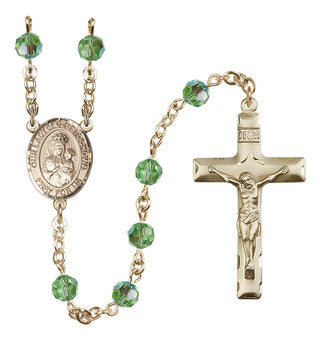 14 Karat Gold-Filled 6mm Austrian Crystal Our Lady of Czestochowa Rosary in Peridot