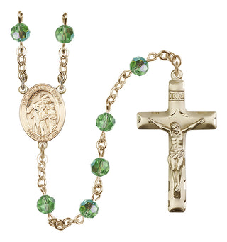 14 Karat Gold-Filled 6mm Austrian Crystal Guardian Angel w/Children Rosary in Peridot