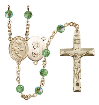 14 Karat Gold-Filled 6mm Austrian Crystal Saint Christopher/Basketball Rosary in Peridot
