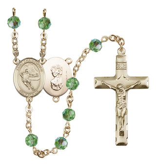 14 Karat Gold-Filled 6mm Austrian Crystal Saint Christopher/Hockey Rosary in Peridot