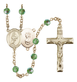 14 Karat Gold-Filled 6mm Austrian Crystal Saint Christopher/Softball Rosary in Peridot