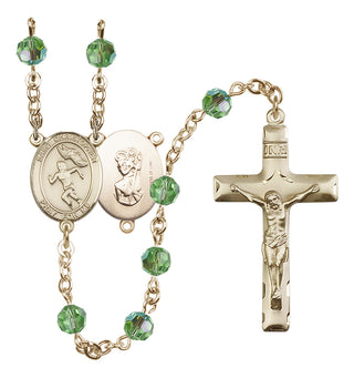 14 Karat Gold-Filled 6mm Austrian Crystal Saint Christopher/Track&Field-Women Rosary in Peridot